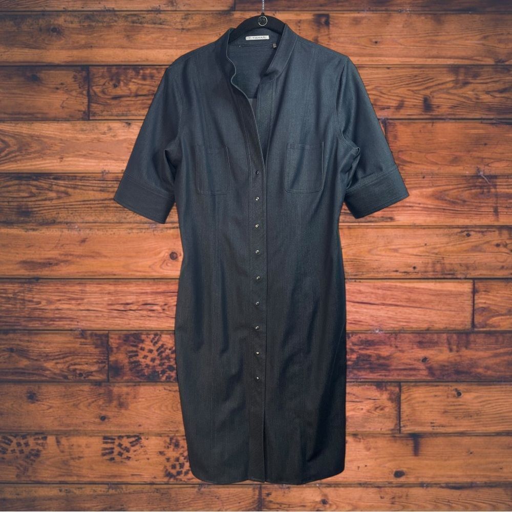 Tahari Navy‎ Button Front Short Sleeve Dress Size 8